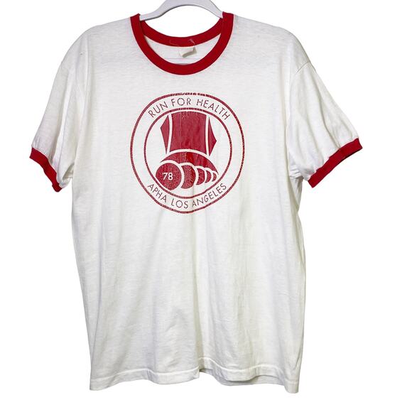 Vintage Apha Los Angeles Mens Single Stitch Graphic Ringer T Shirt 1978 - Picture 1 of 7